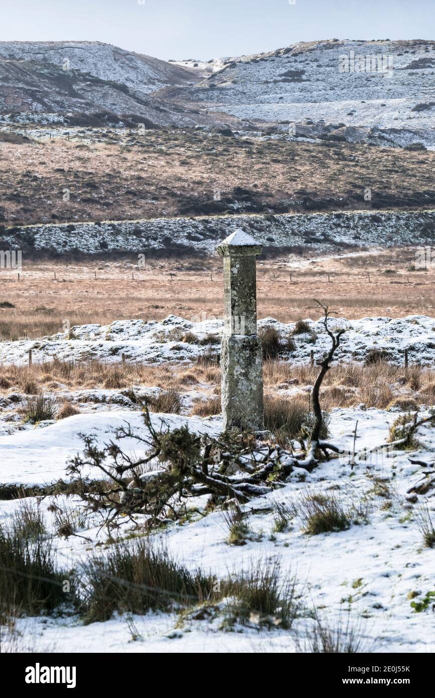An historic memorial erected on Bodmin Moor to mark the murder of Charlotte Dymond which took place near Rough Tor in Cornwall. Stock Photo