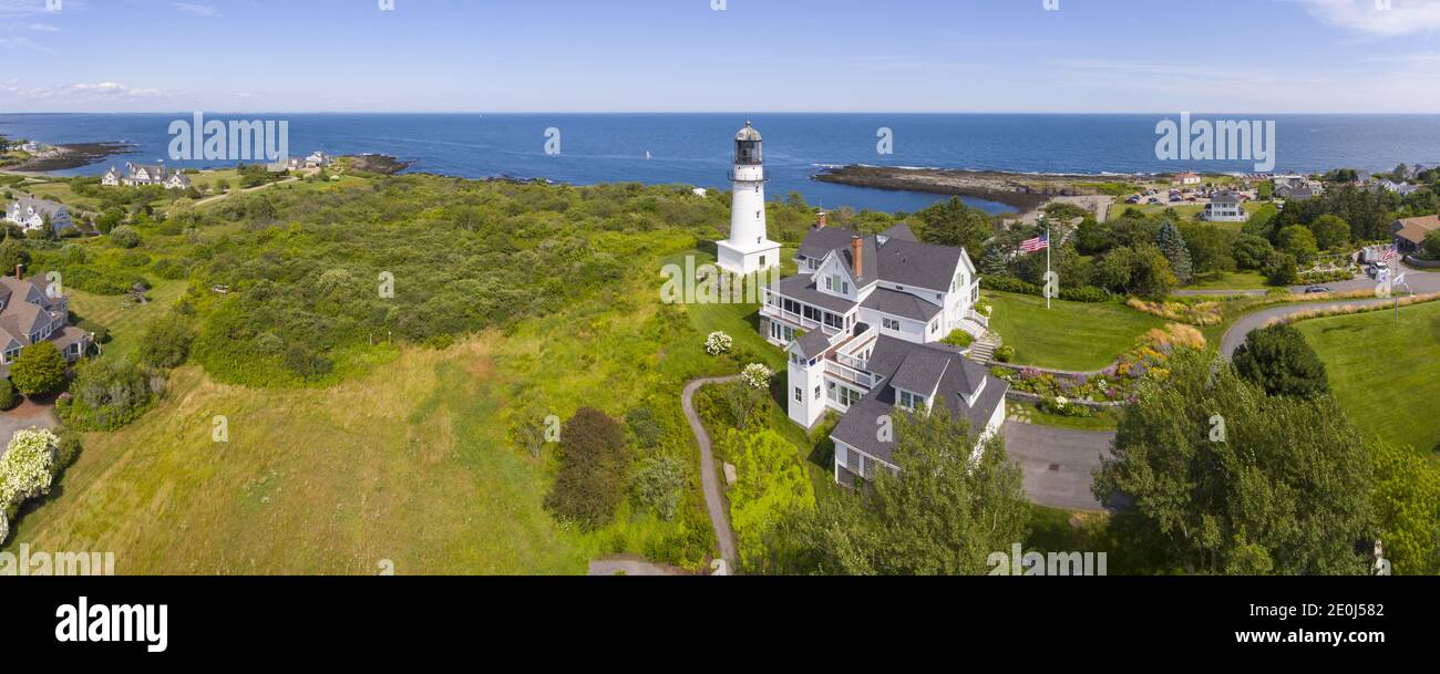 Aerial view of Cape Elizabeth Lights, also known as Two Lights, at the