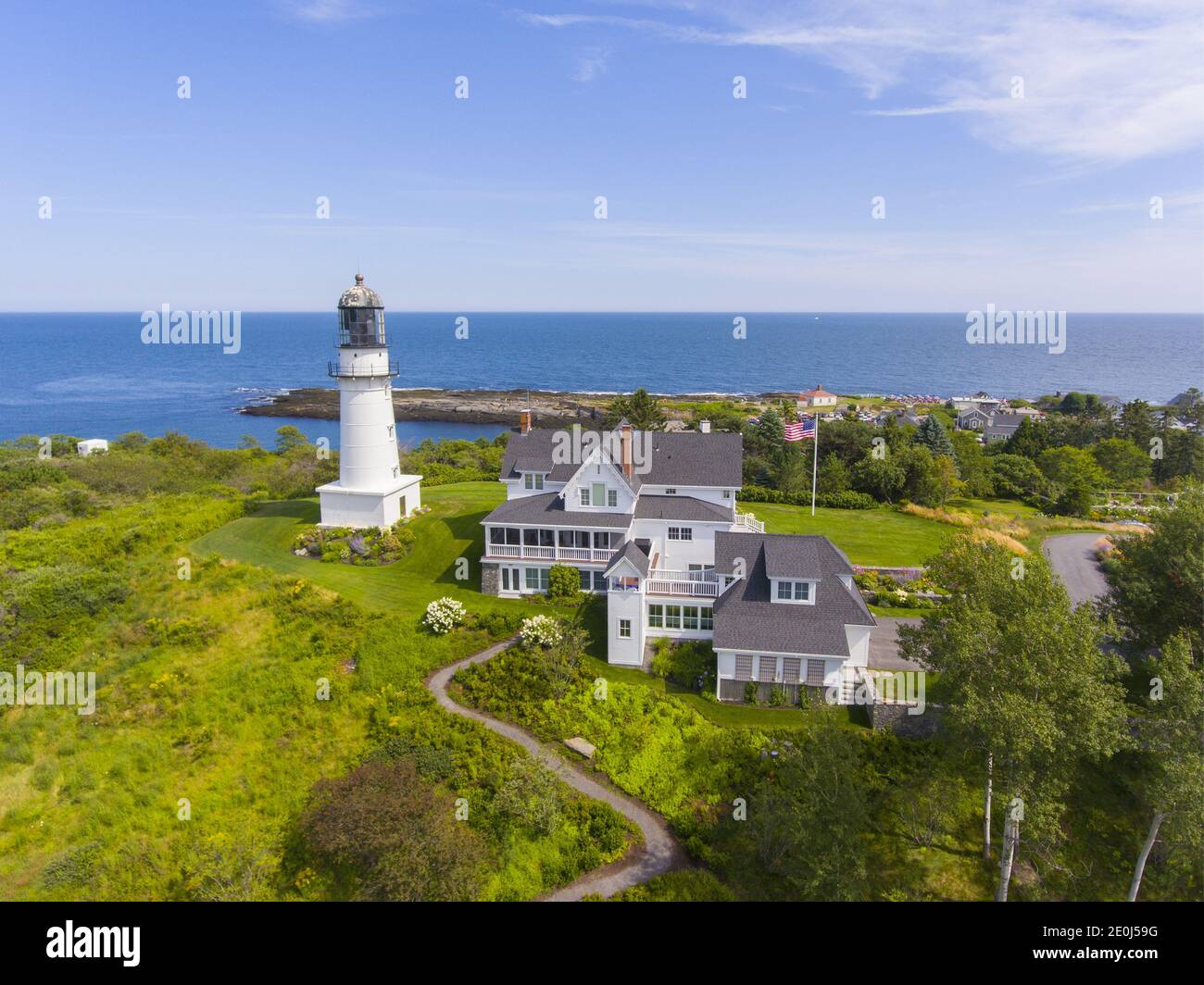 Aerial view of Cape Elizabeth Lights, also known as Two Lights, at the
