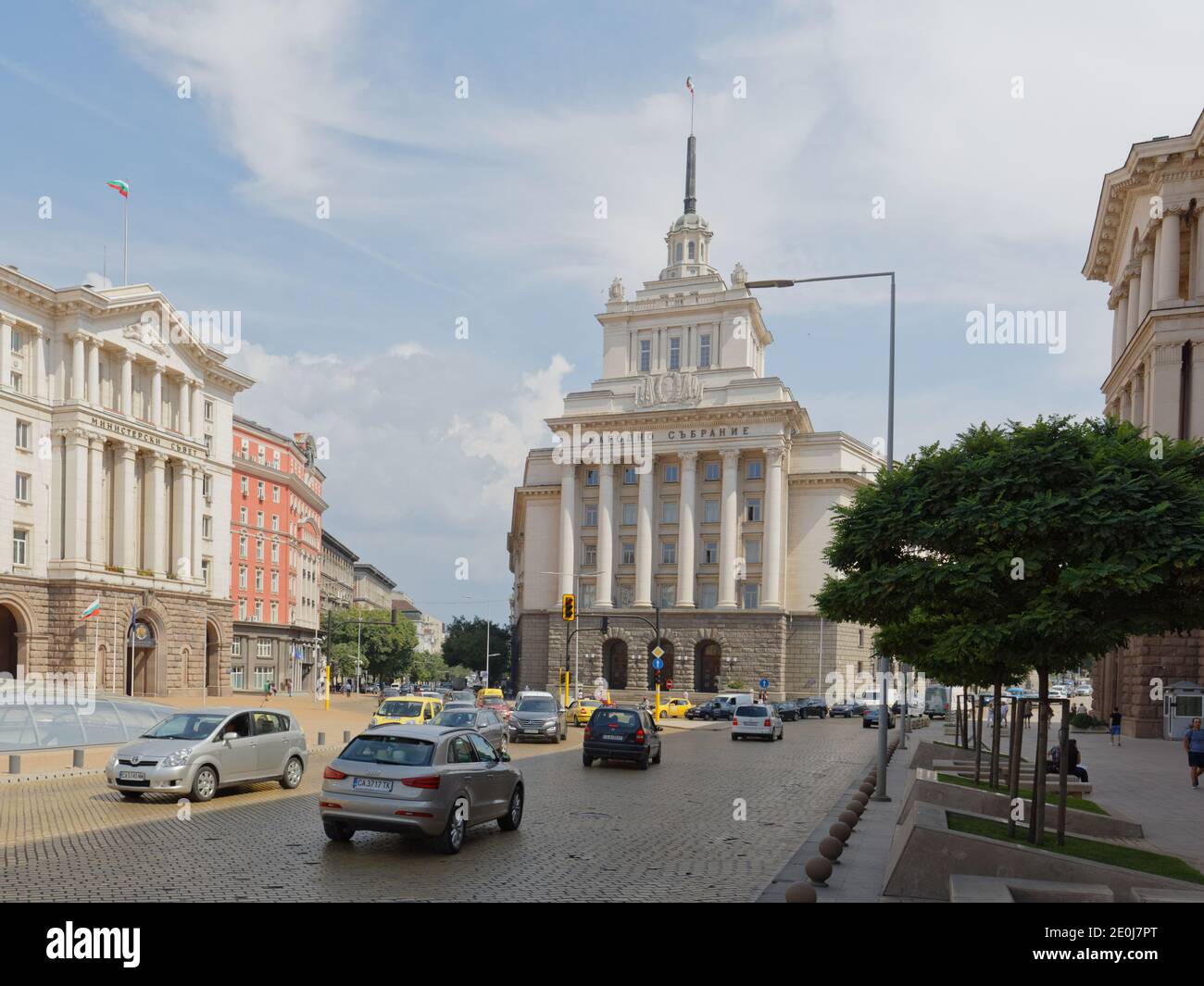 Party House, the central part of the Largo, an architectural ensemble of three Socialist Classicism edifices in central Sofia, the capital of Bulgaria Stock Photo