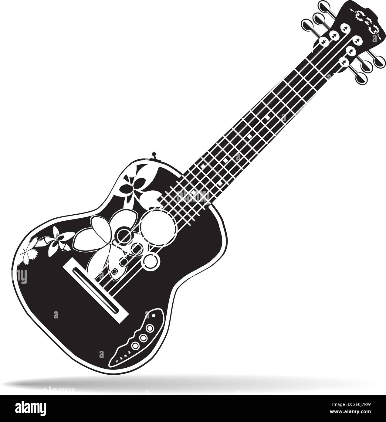 Vector illustration of black and white hawaiian electric ukulele guitar