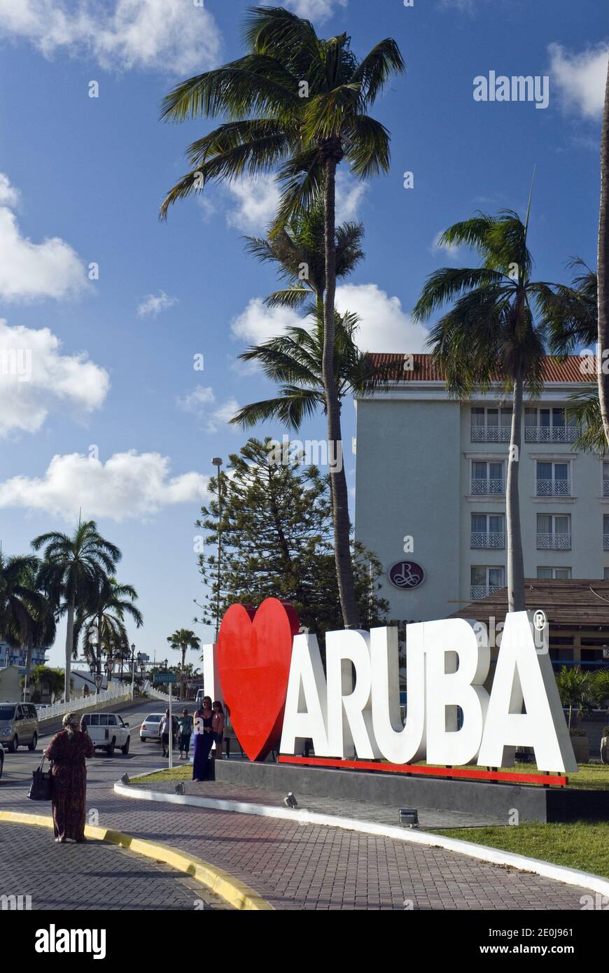 A Large I Love Aruba Sign Stands In Downtown Oranjestad Aruba Stock