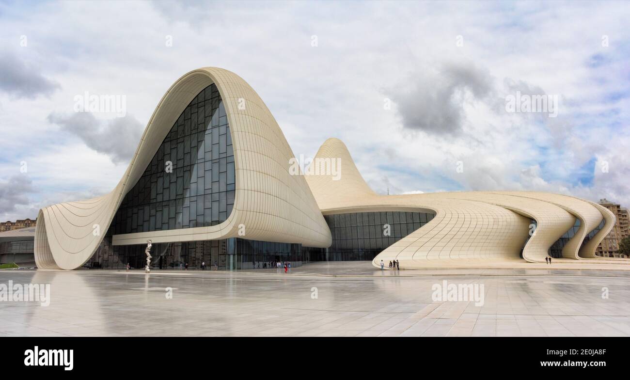 Heydar Aliyev Center designed by Iraqi-British architect Zaha Haid, famous for its distinctive architecture and flowing, curved style that avoids shar Stock Photo