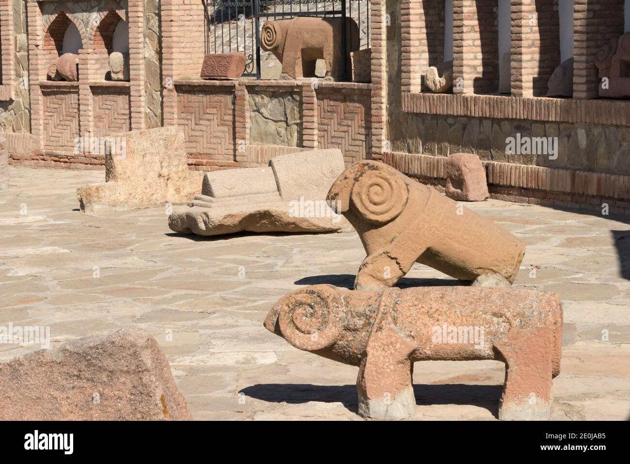 A collection of ancient stone artifacts and statues in the Open Air Museum, Nakhchivan, Nakhchivan Autonomous Republic, an exclave of Azerbaijan Stock Photo