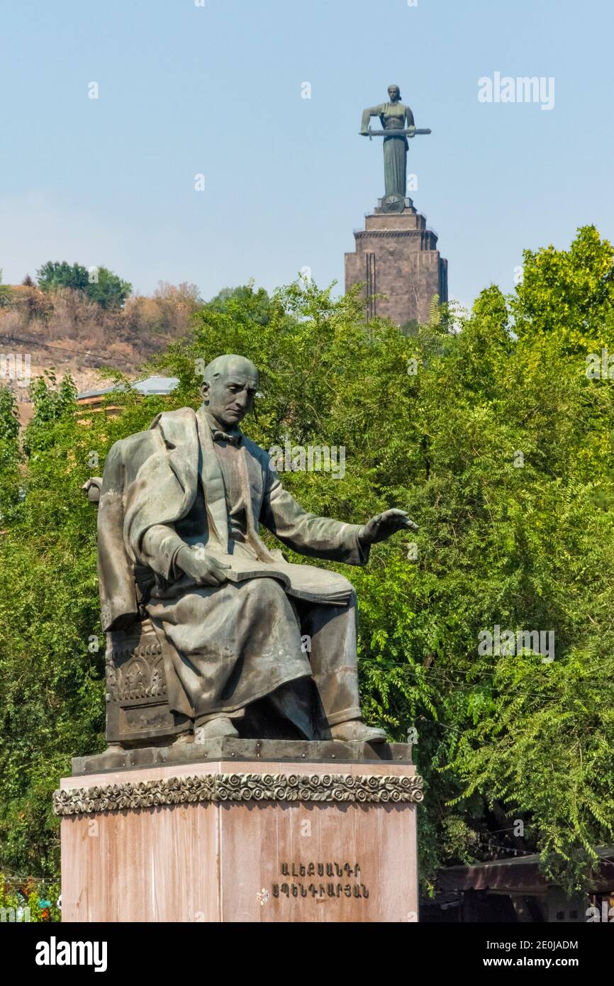 Statue of Alexander Spendiaryan in Freedom Square, Mother Armenia in the distance, Yerevan, Armenia Stock Photo