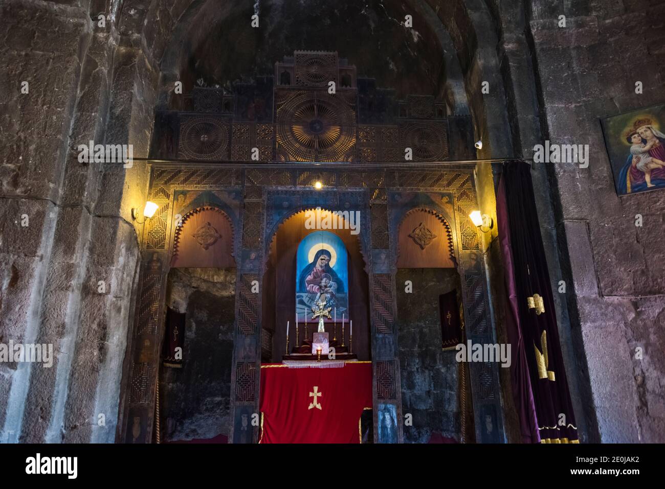Shrine inside Surp Arakelots of Sevanavank Monastery Complex, Gegharkunik Province, Armenia Stock Photo
