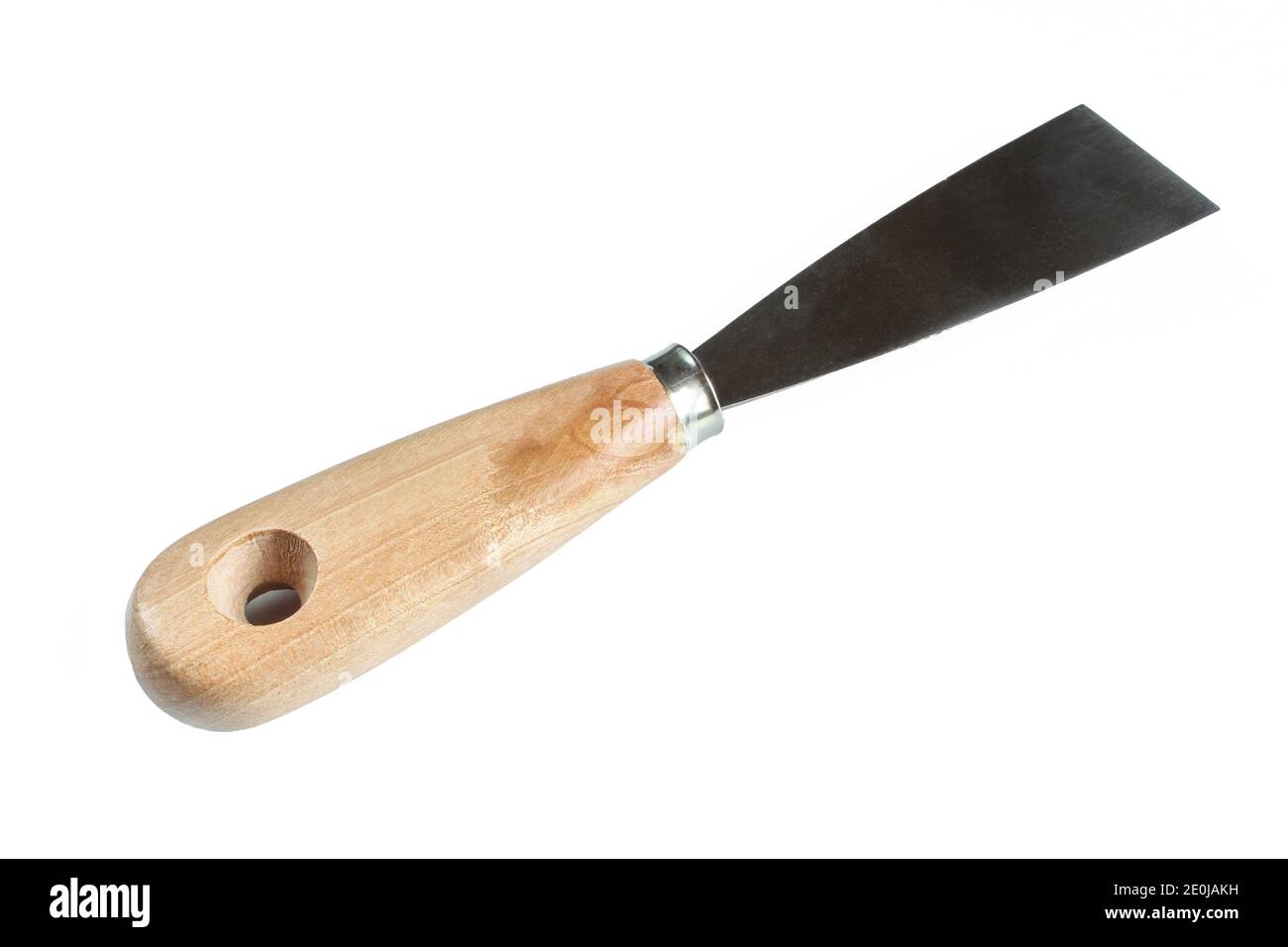Metallic spatula with wooden handle isolated on white background