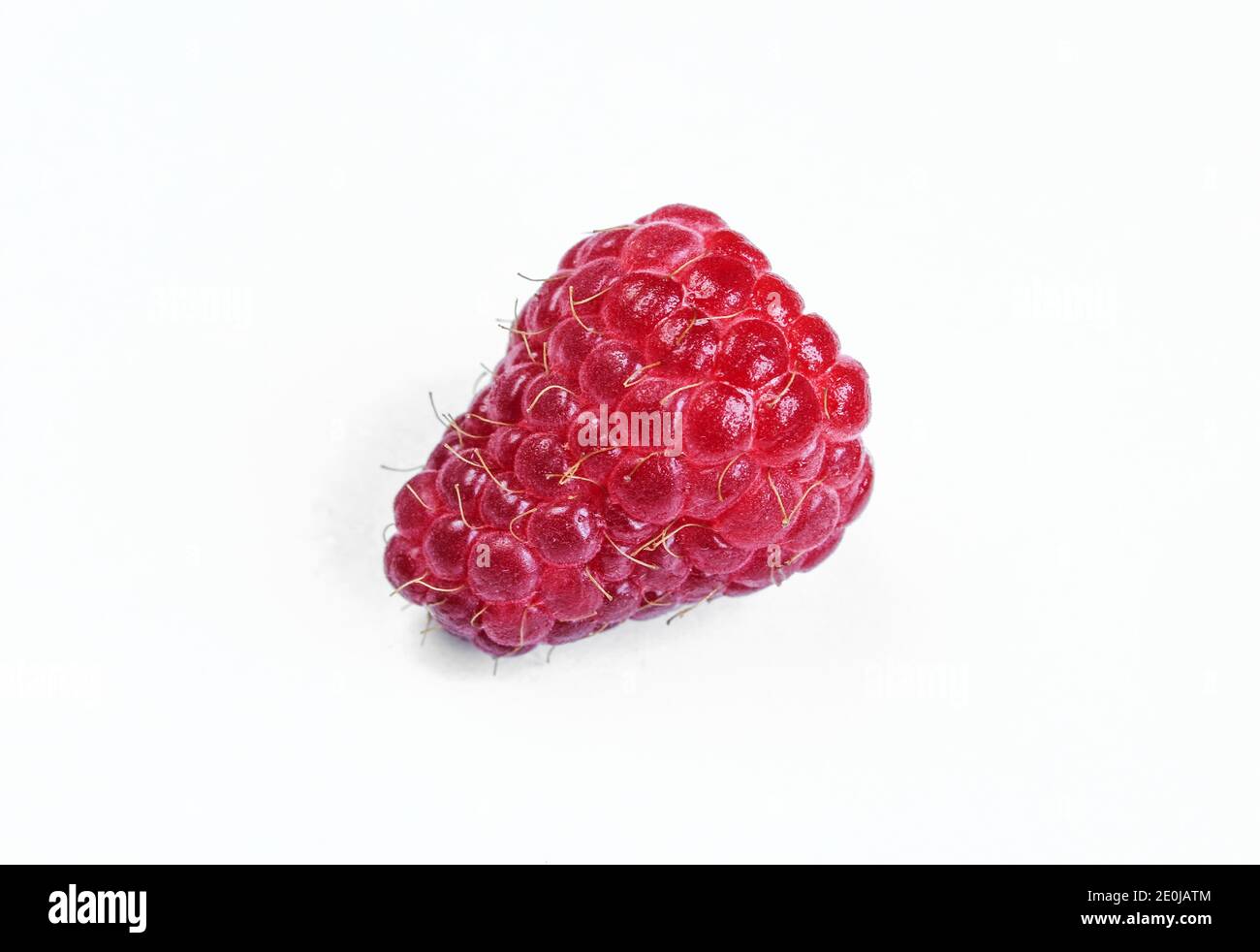 Single red raspberry isolated on white background. Close-up and detailed Stock Photo