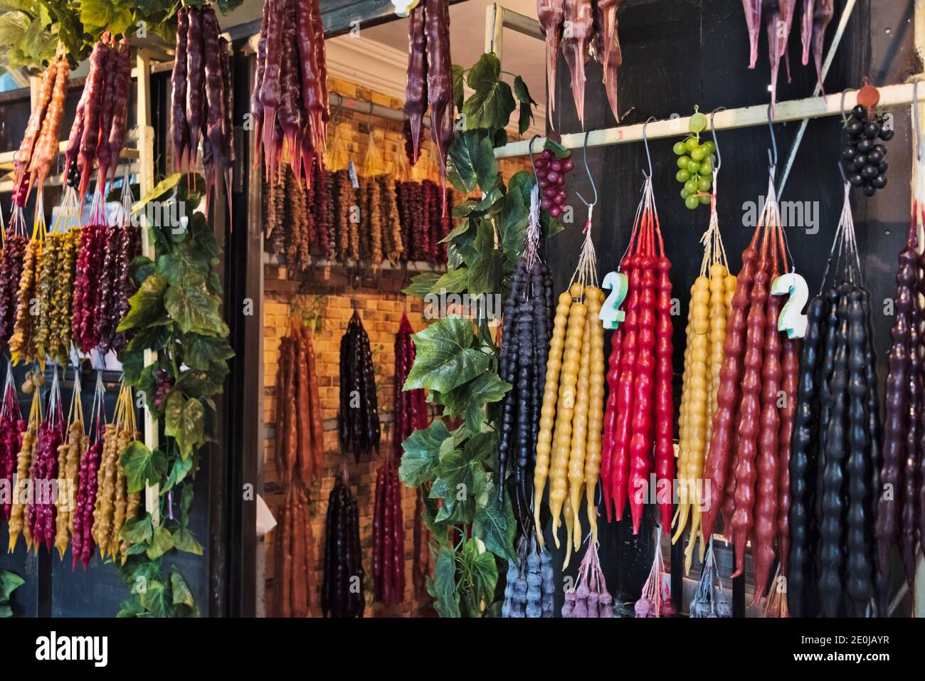 Shop selling churchkhela (traditional food, sausageshaped