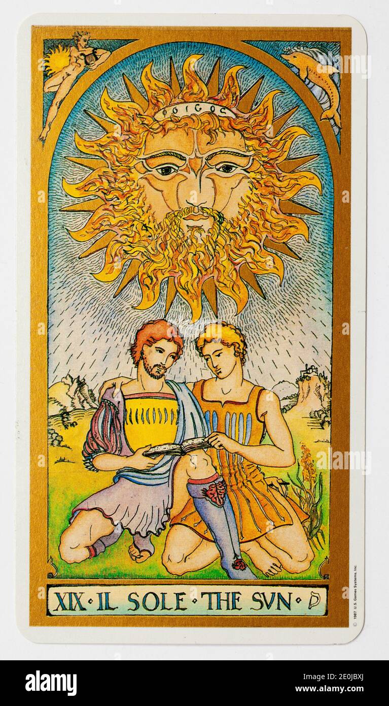Il Sole or The Sun Tarot Card from US Games Systems Ltd Renaissance Deck Stock Photo