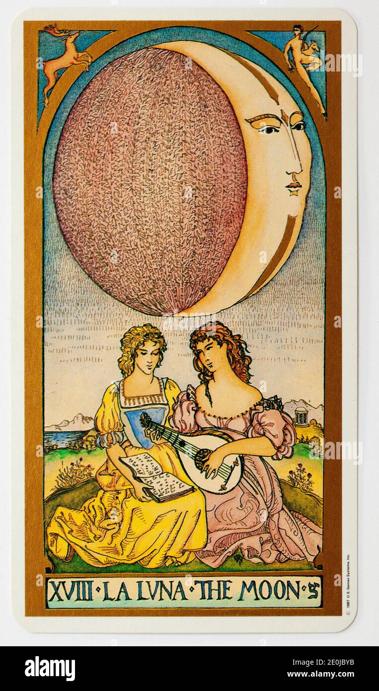 La Luna or The Moon Tarot Card from US Games Systems Ltd Renaissance Deck Stock Photo