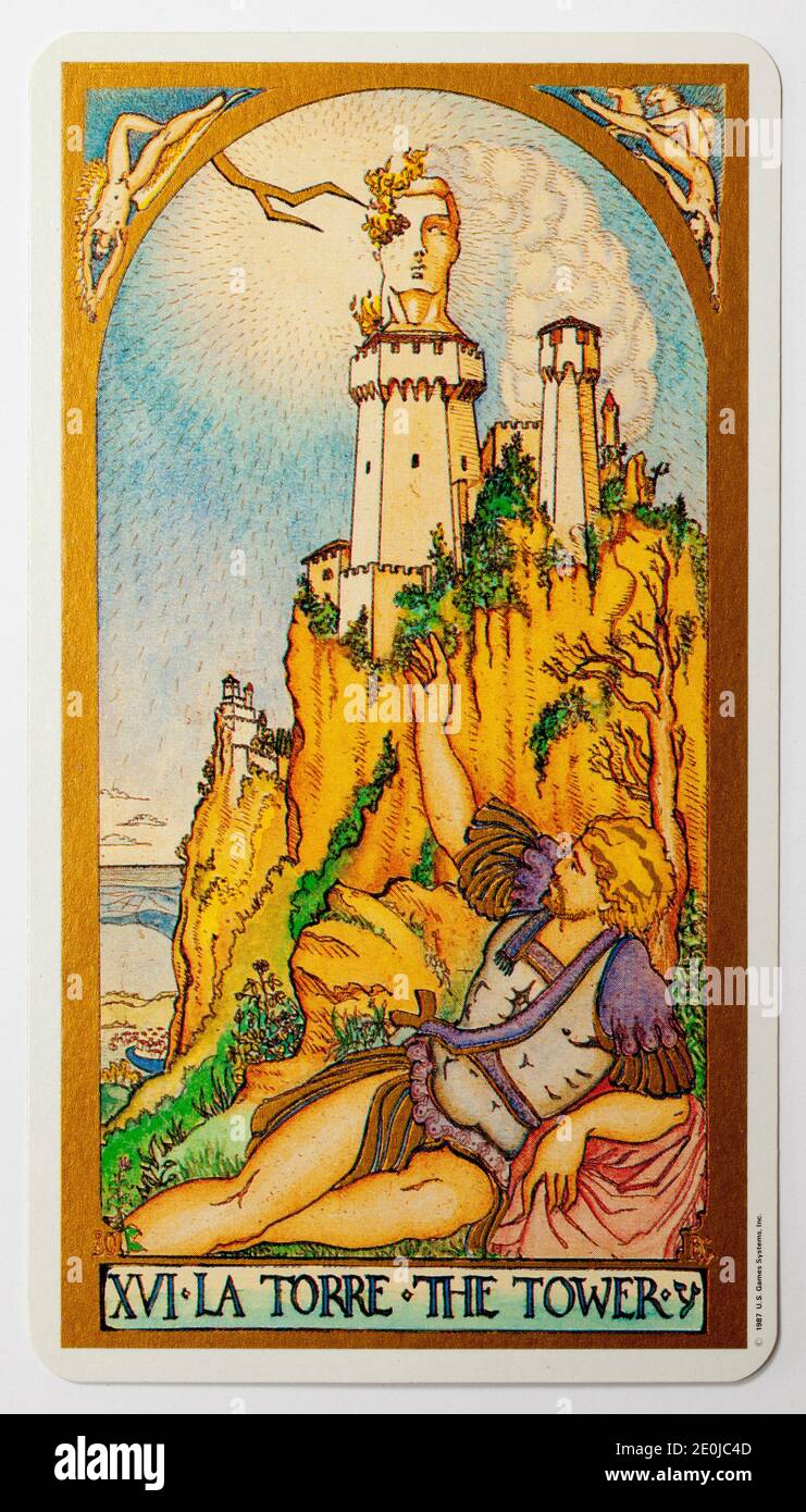 The Tower Tarot Card from US Games Systems Ltd Renaissance Deck Stock Photo