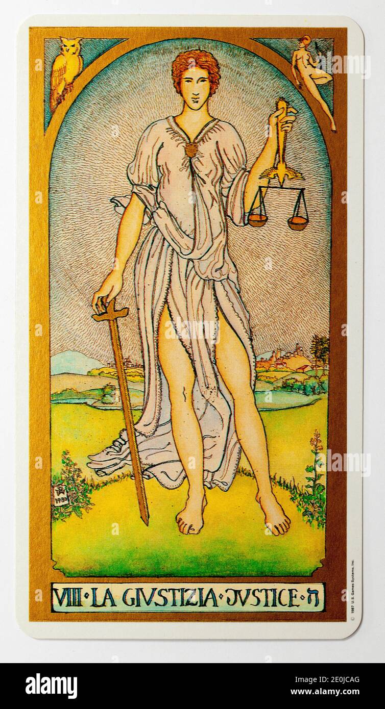 Justice Tarot Card from US Games Systems Ltd Renaissance Deck Stock Photo