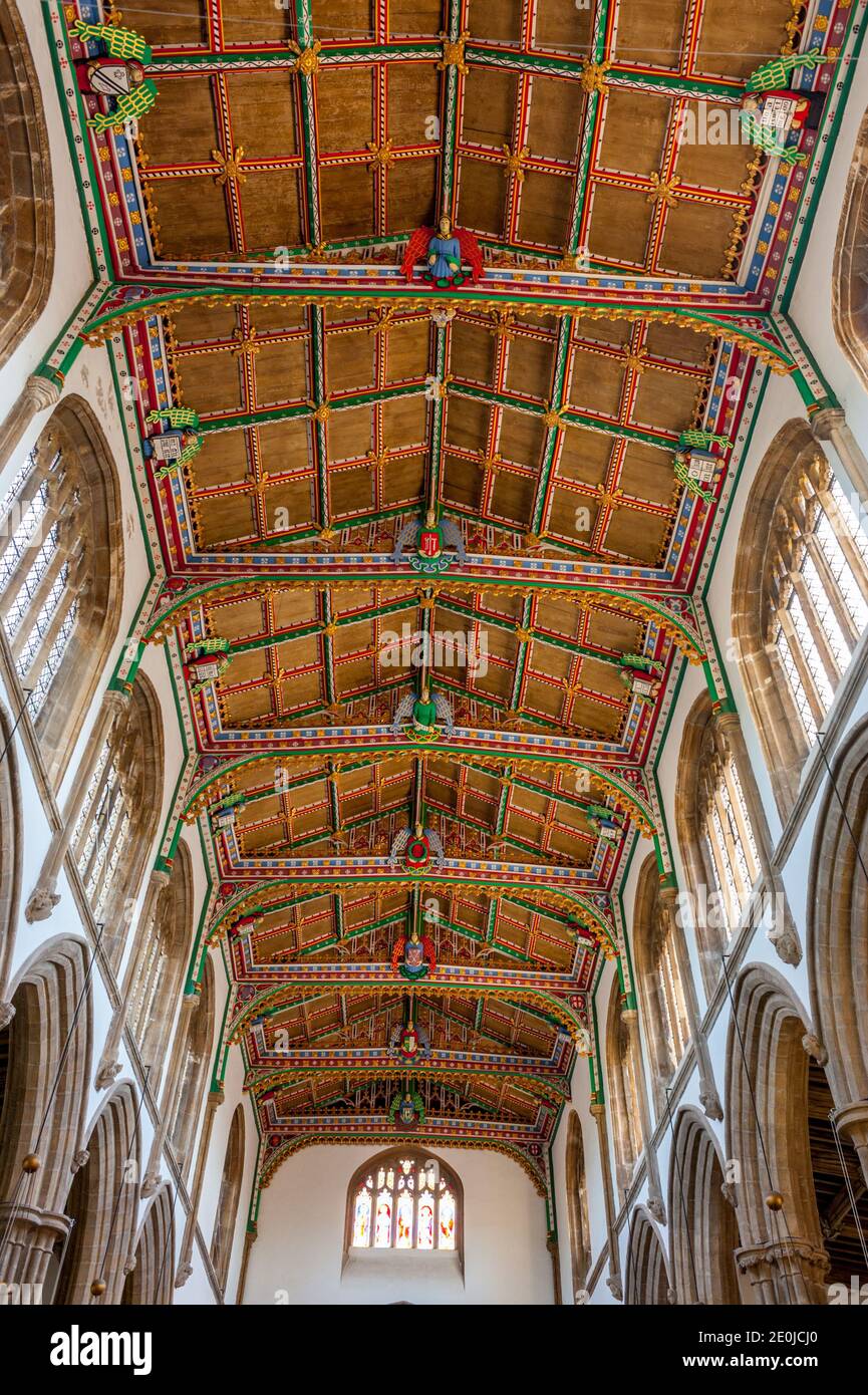 Looking up into the roof of St Cuthberts Chuch Wells Somerset Stock Photo