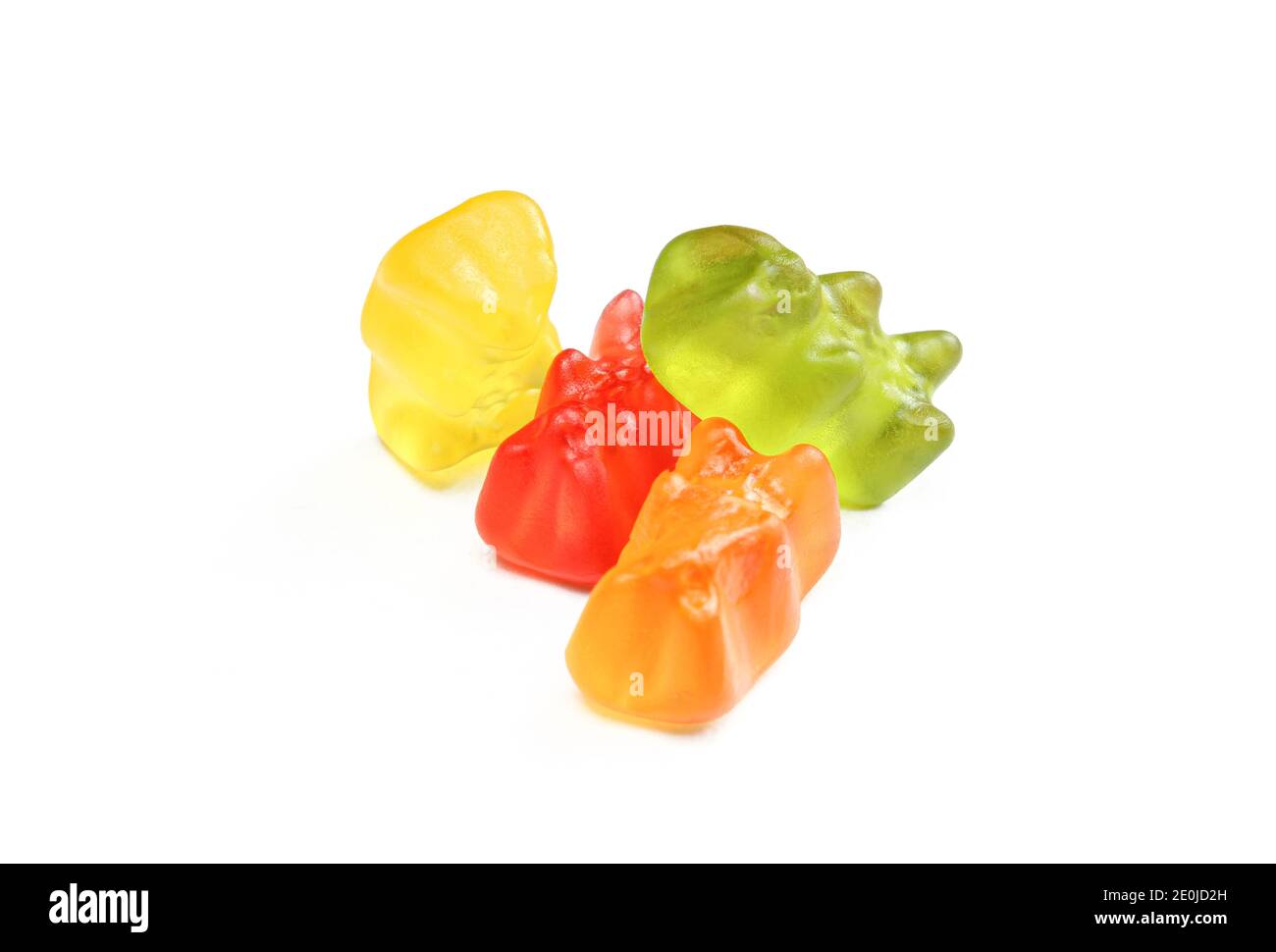 Pile of colorful gummy bears isolated on white background. Delicious jelly treats Stock Photo