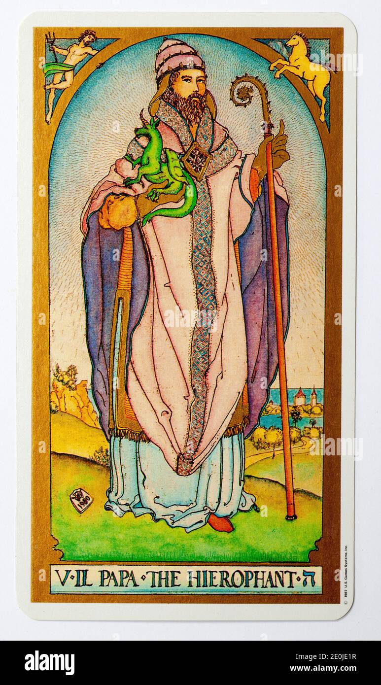 The Hierophant Tarot Card from US Games Systems Ltd Renaissance Deck Stock Photo