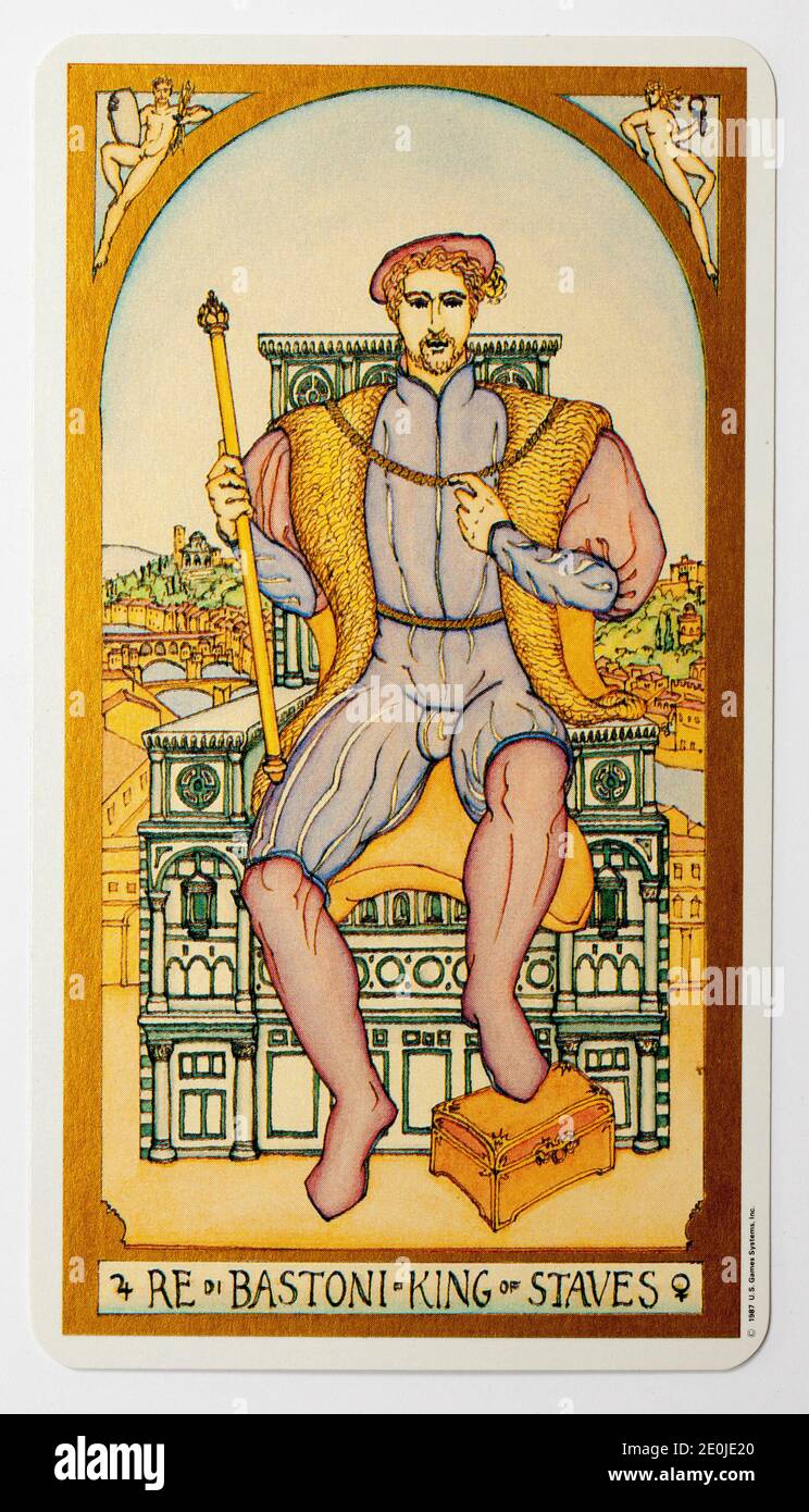 King of Staves Tarot Card from US Games Systems Ltd Renaissance Deck Stock Photo