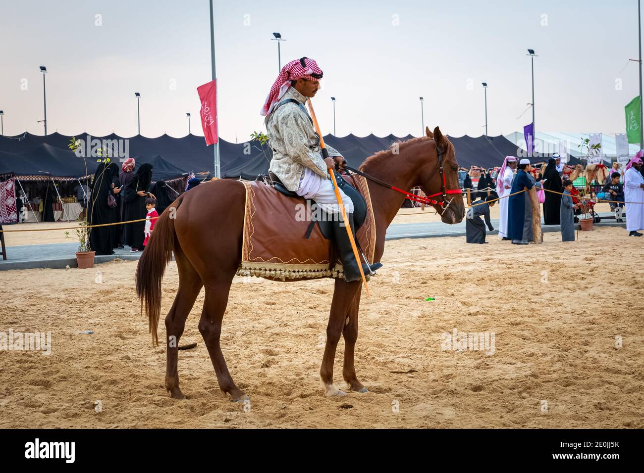 Saudi Arab Horse rider on traditional desert safari festival in abqaiq