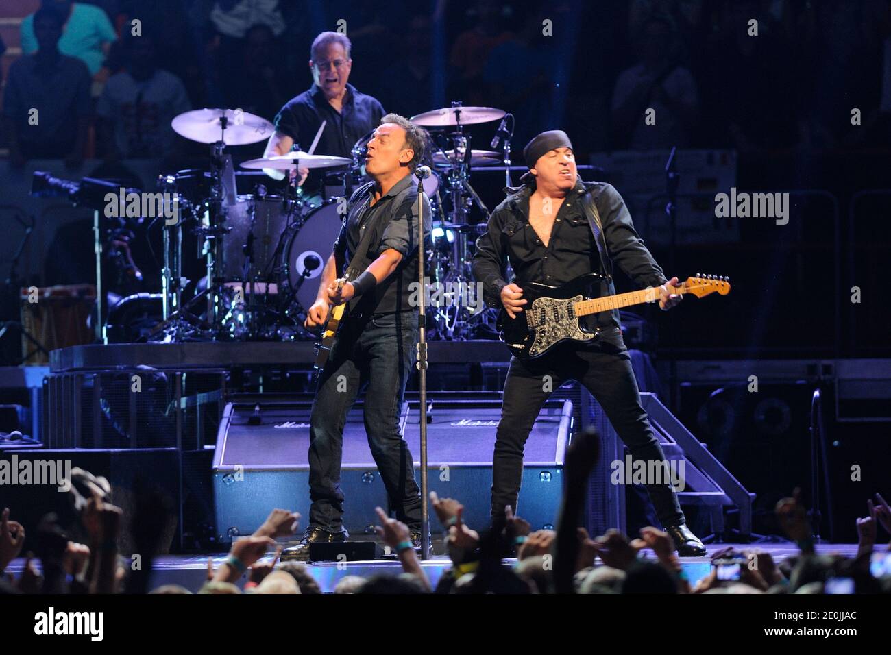 Bruce Springsteen and his E Street Band perform at the POPB concert hall in Paris, France, on Independence Day, July 4, 2012, as part of his Wrecking Ball Tour. Photo by Alban Wyters/ABACAPRESS.COM Stock Photo