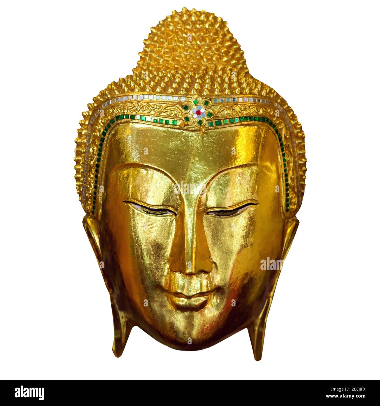 Head of Buddha golden mask Isolated on white background Stock Photo