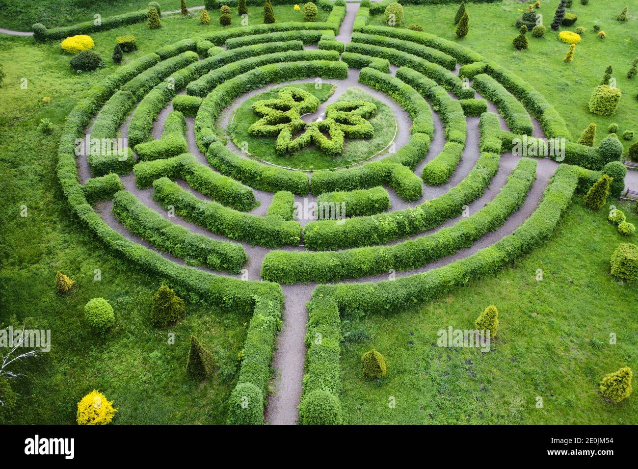 Topiary garden in the shape of a labyrinth. Stock Photo