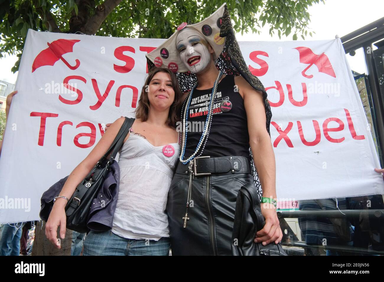 Prostitutes protest against the project of law for the abolition of  prostitution and the penalization of the customers in Paris, France, on  July 7, 2012. The legislation project is defended by French