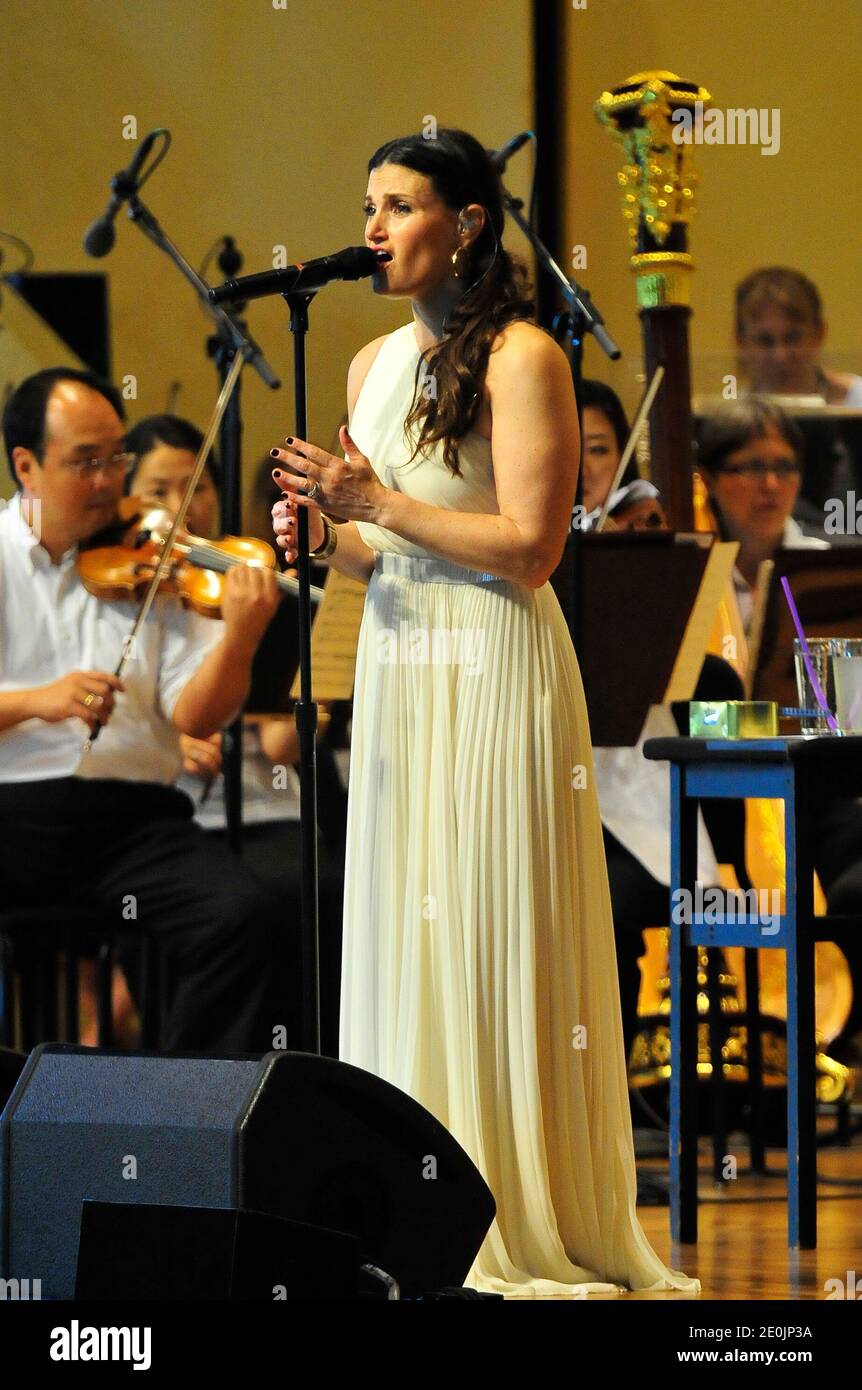 Idina Menzel performing with the Chicago Symphony Orchestra, led for the  night by Marvin Hamlisch as part of the 'Ravinia Festival' in Highland  Park, Illinois, USA on July 08, 2012. The Tony