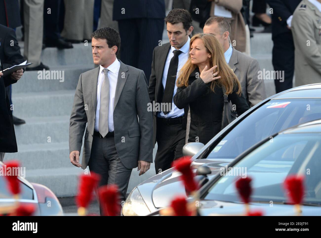 French Interior Minister Manuel Valls and his wife Anne Gravoin attend the Concorde Place in Paris, France, on July 14, 2012 during 2012 Annual Military Parade at the Champs Elysees. Photo by Mousse/ABACAPRESS.COM Stock Photo