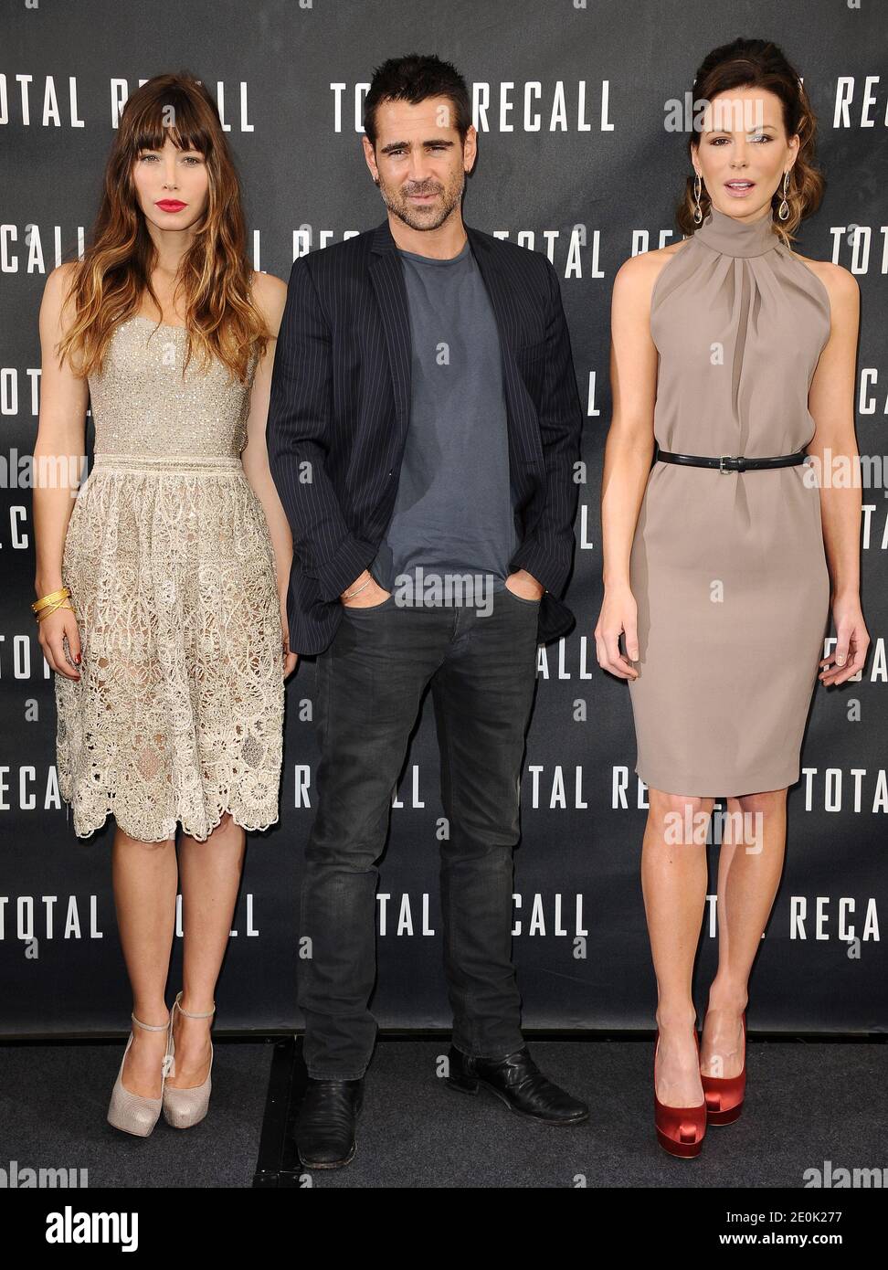 Jessica Biel Colin Farrell And Kate Beckinsale Pose At The Total Recall Photo Call Held At