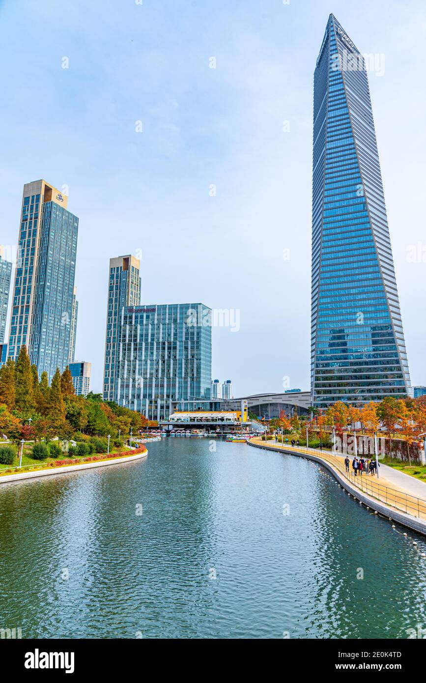 INCHEON, KOREA, OCTOBER 25, 2019: Skyscrapers surrounding Songdo ...