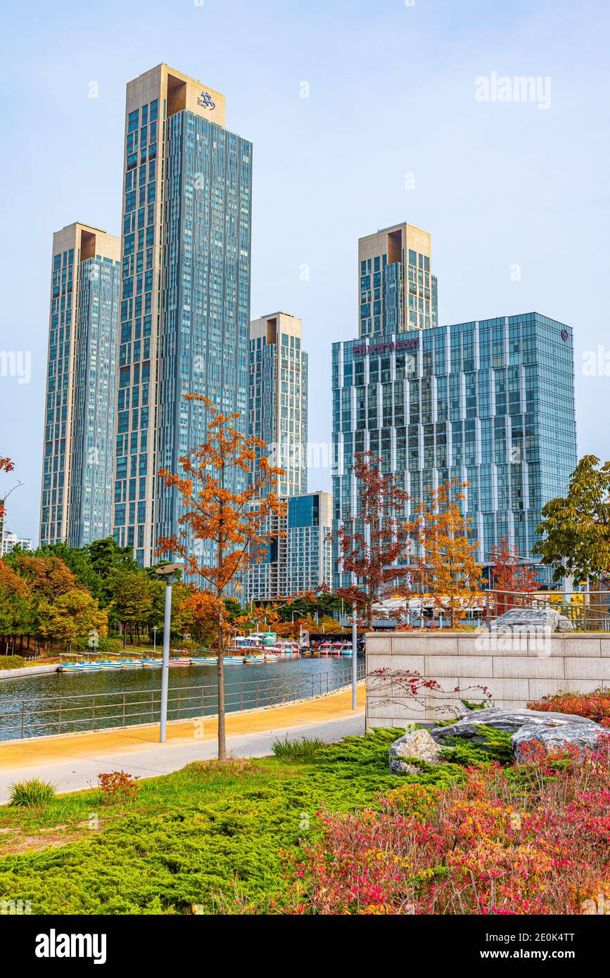 INCHEON, KOREA, OCTOBER 25, 2019: Skyscrapers surrounding Songdo ...