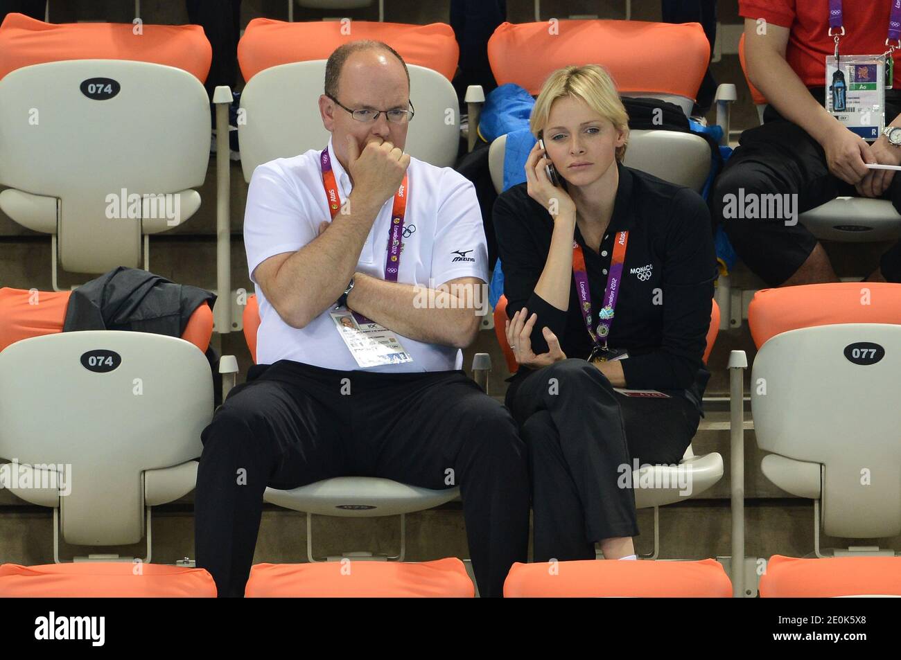 Princess Charlene of Monaco and Prince Albert II of Monaco attend swimming final session at the aquatic center during the 2012 London Olympics on August 31, 2012. Photo by Gouhier-Guibbaud-JMP/ABACAPRESS.COM Stock Photo