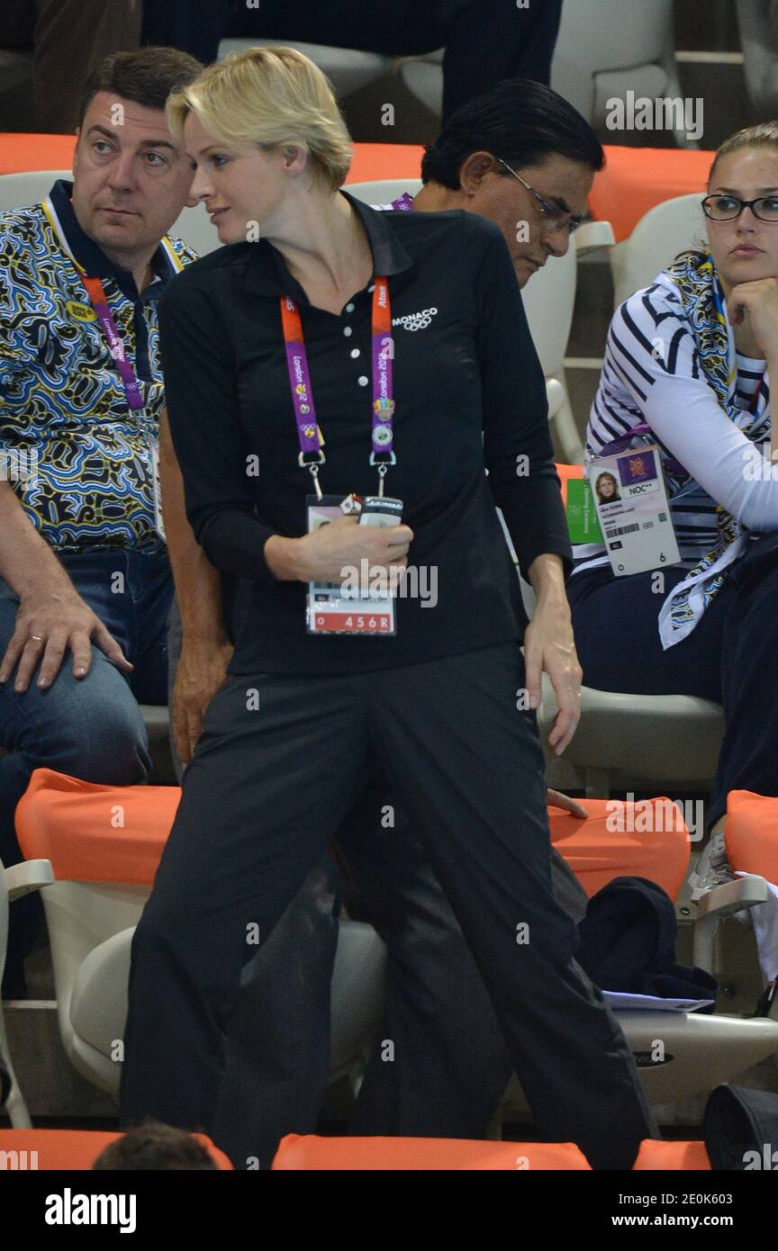 Princess Charlene of Monaco attends the Swimming Final session at the aquatic center during the 2012 London Olympics in London, UK on August 1, 2012. Photo by Gouhier-Guibbaud-JMP/ABACAPRESS.COM Stock Photo