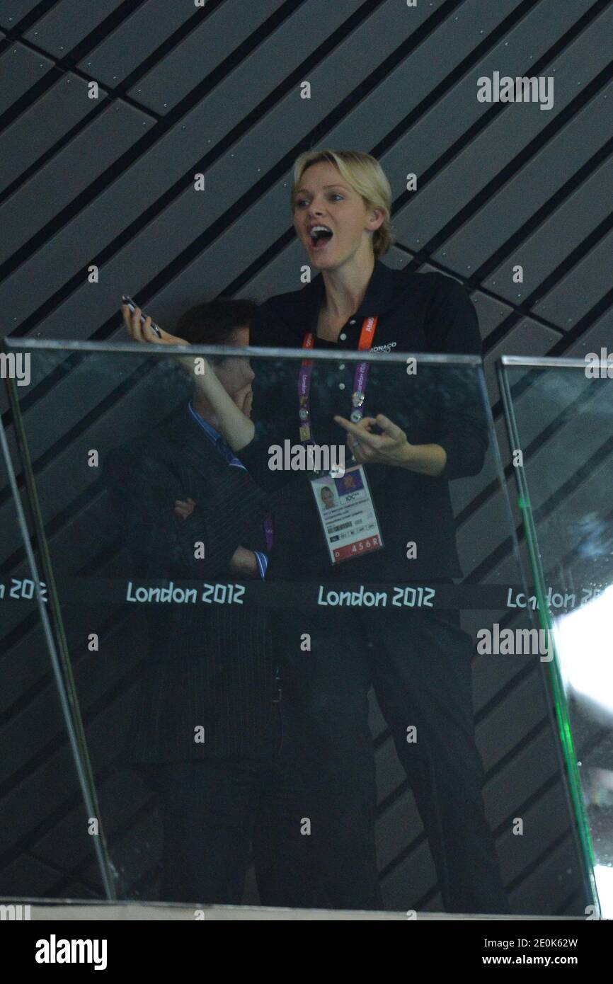 Princess Charlene of Monaco attends the Swimming Final session at the aquatic center during the 2012 London Olympics in London, UK on August 1, 2012. Photo by Gouhier-Guibbaud-JMP/ABACAPRESS.COM Stock Photo