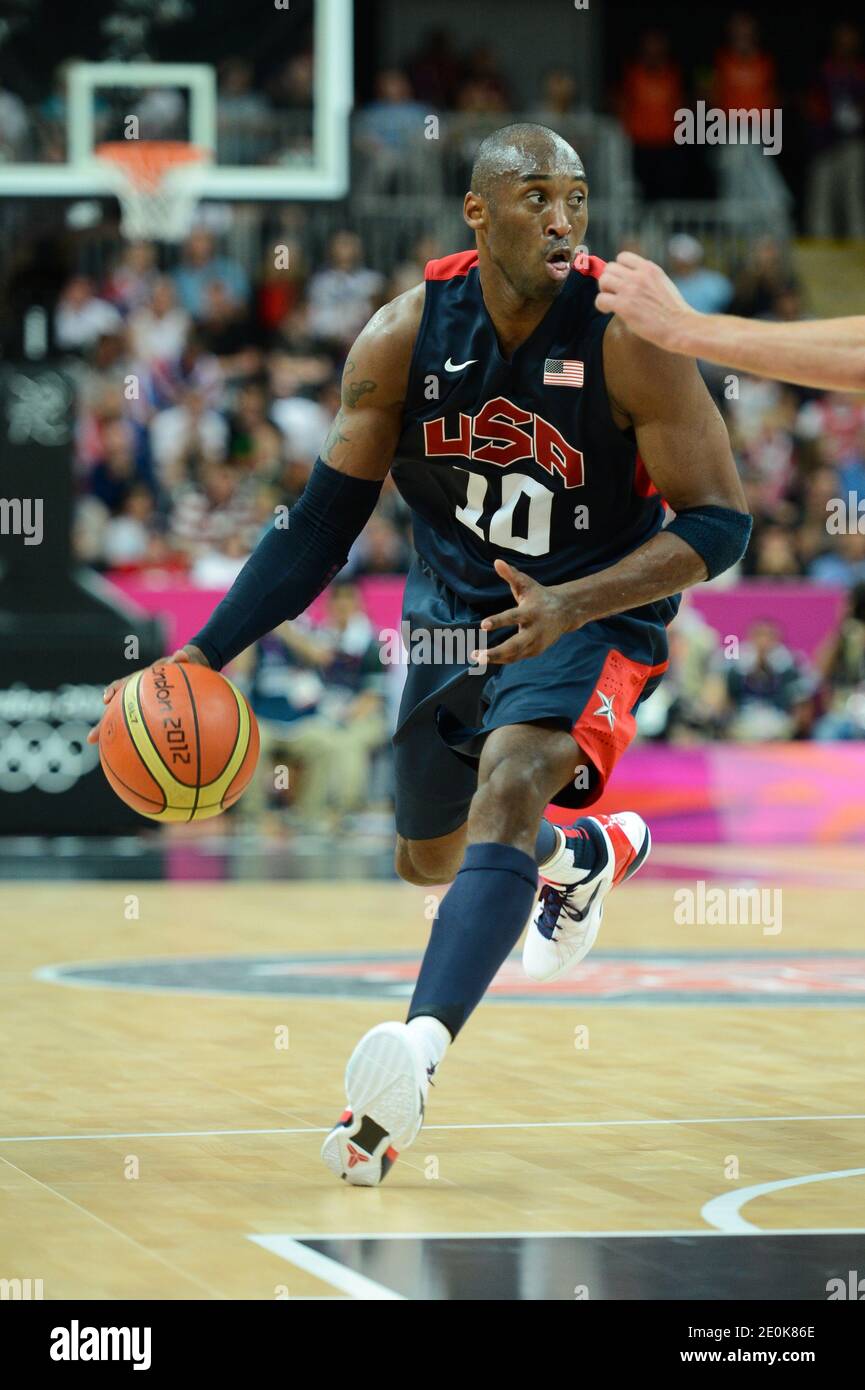 FILE: 27th Jan 2020. London, UK. 8 August, 2012. US Basketball star Kobe  Bryant competing for Team USA against Australia during the quarterfinals of  the basketball tournament at London Olympics in 2012.