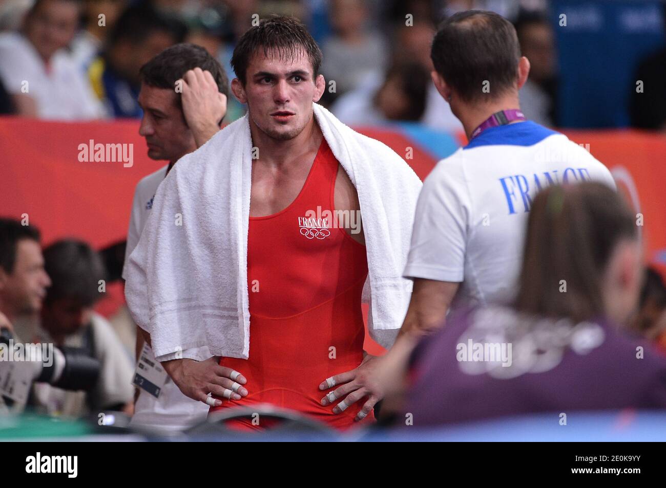 France's Steeve Guenot during the 66-kg Greco-Roman wrestling at the London Olympics in London, UK on August 7, 2012. Photo by Gouhier-Guibbaud-JMP/ABACAPRESS.COM Stock Photo