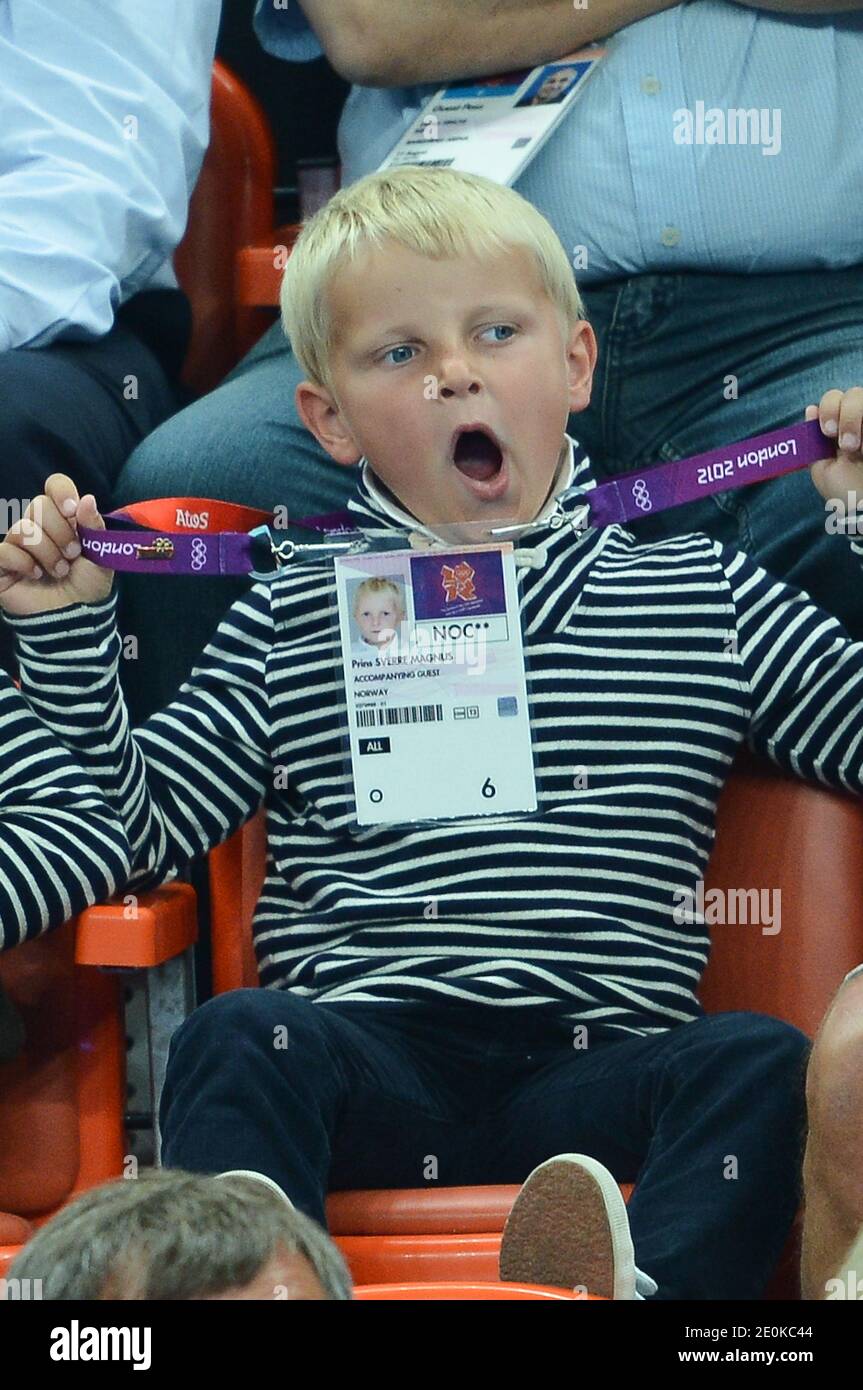 Crown Prince Haakon, Crown Princess Mete Marit of Norway with son Prince  Sverre Magnus and daughter Princess Ingrid Alexandra attend the women's  handball Final match for gold medal, Norway vs Montenegro at