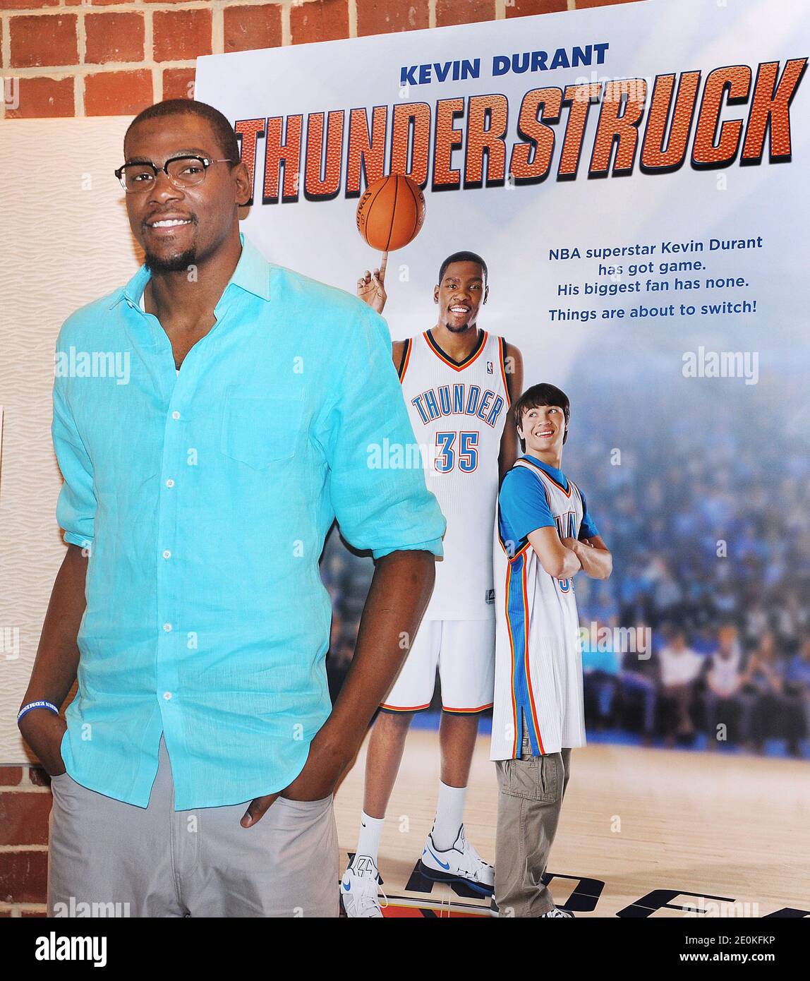 Basketball player Kevin Durant of the Oklahoma City Thunder attends a photo  opportunity for the movie, Thunderstruck in Georgetown in Washington, DC,  USA on August 22, 2012. The film is about Brian