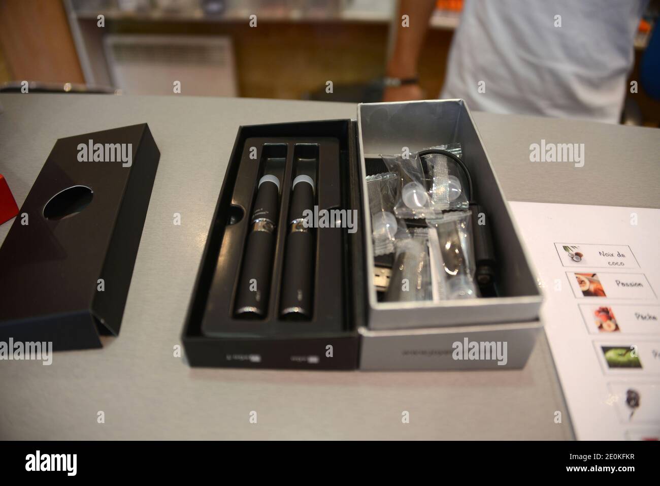 View of a ClopiNette store in Paris, France on August 23, 2012. ClopiNette  stores sell electronic cigarettes, also known as e-cigarettes to help the  consumers to quit smoking. The electrical device simulates