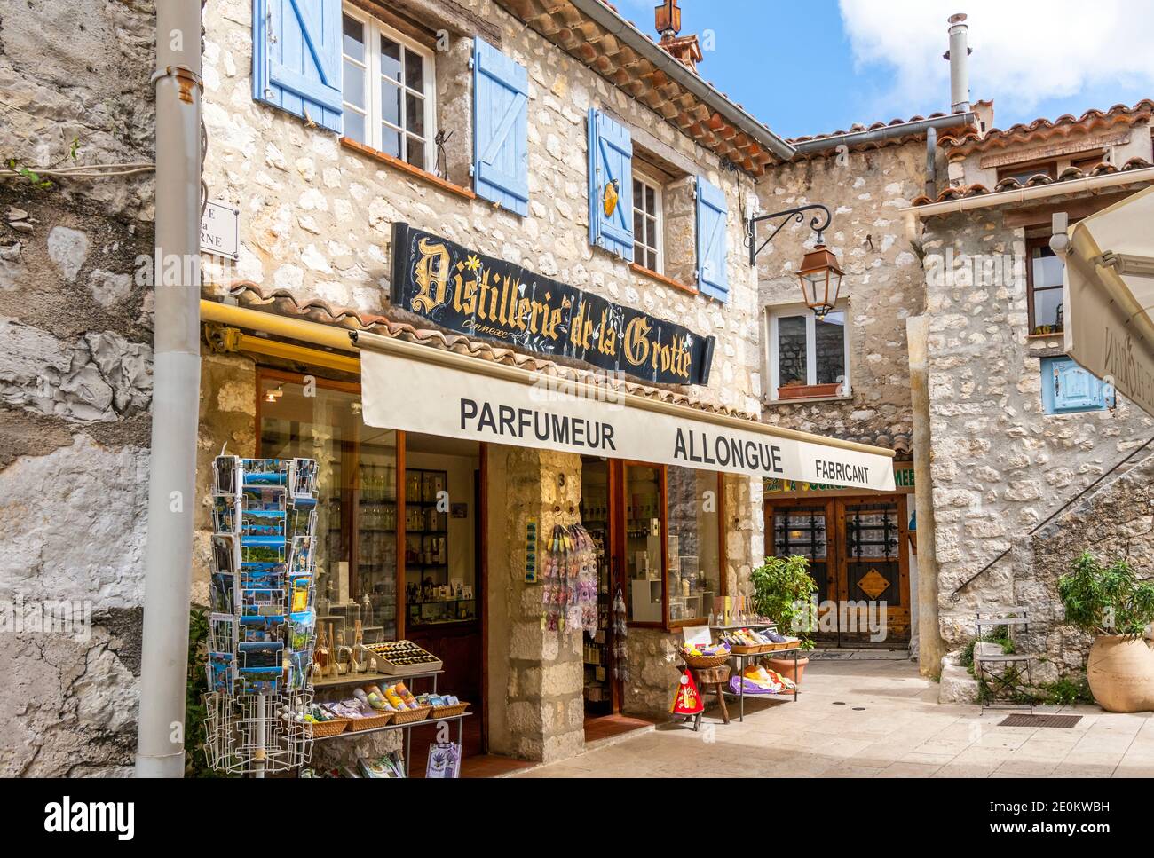 A picturesque, quaint store in the medieval hilltop village of Gourdon, in the Alpes Maritimes area of Southern France. Stock Photo