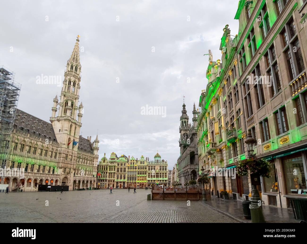 The Grand Place Markt Square in the old town center of Brussels, Belgium, early in the morning. Stock Photo