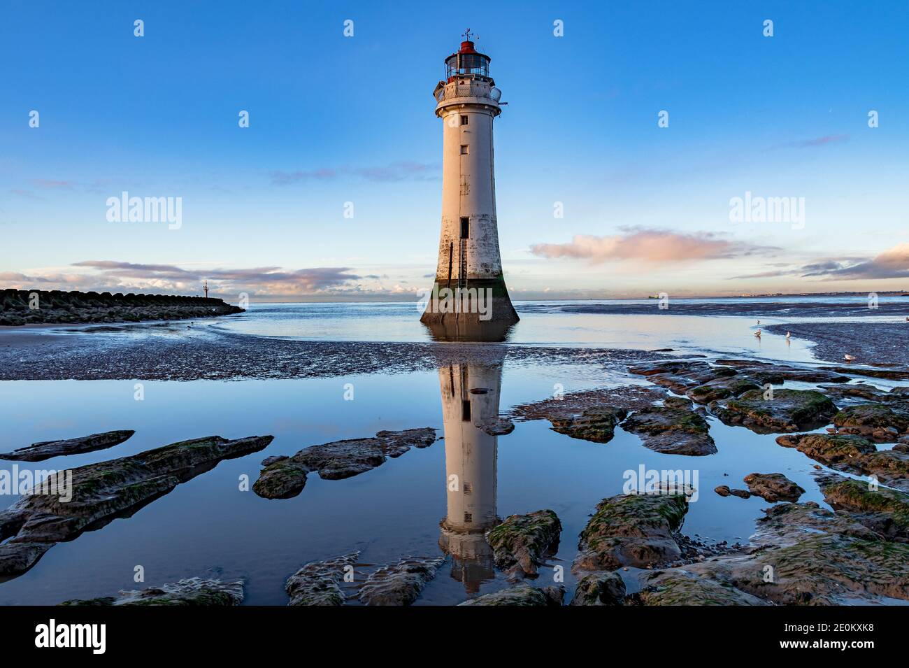 Perch Rock Lighthouse New Brighton Beach Wallasey Wirral UK Stock Photo