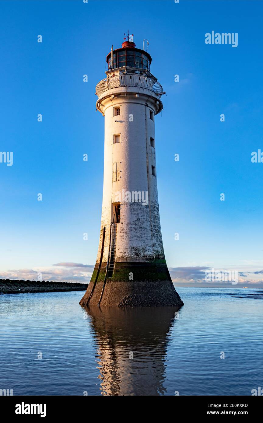 Perch Rock Lighthouse New Brighton Beach Wallasey Wirral UK Stock Photo