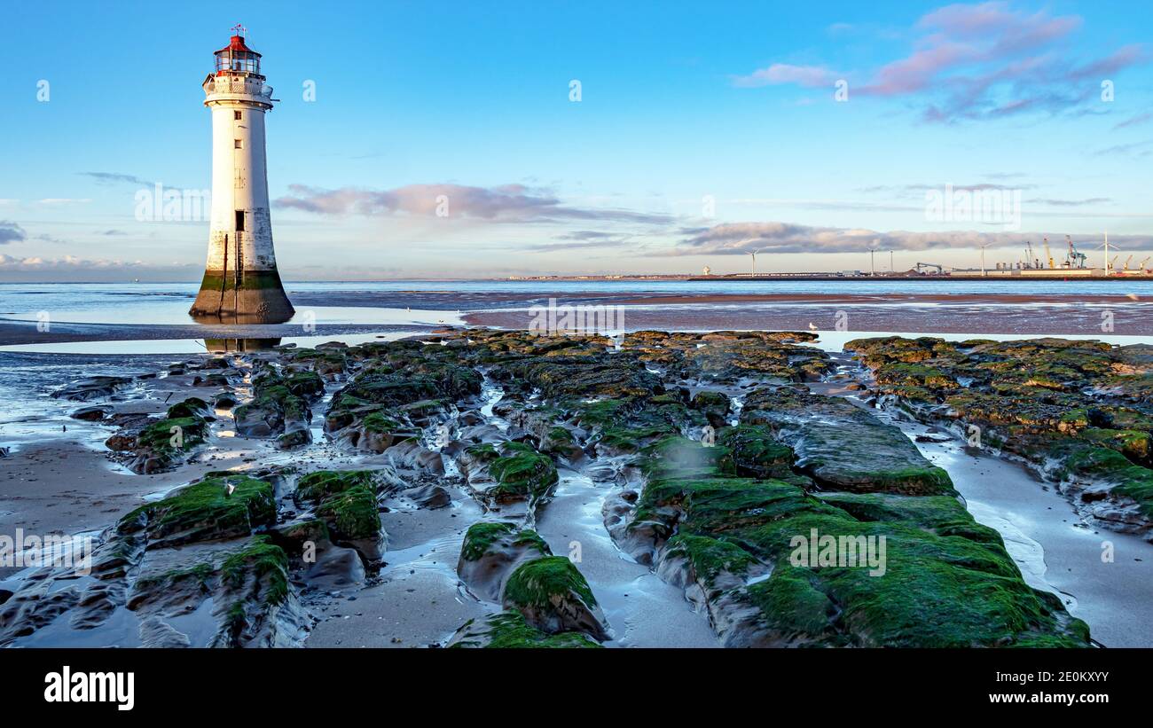Perch Rock Lighthouse New Brighton Beach Wallasey Wirral UK Stock Photo