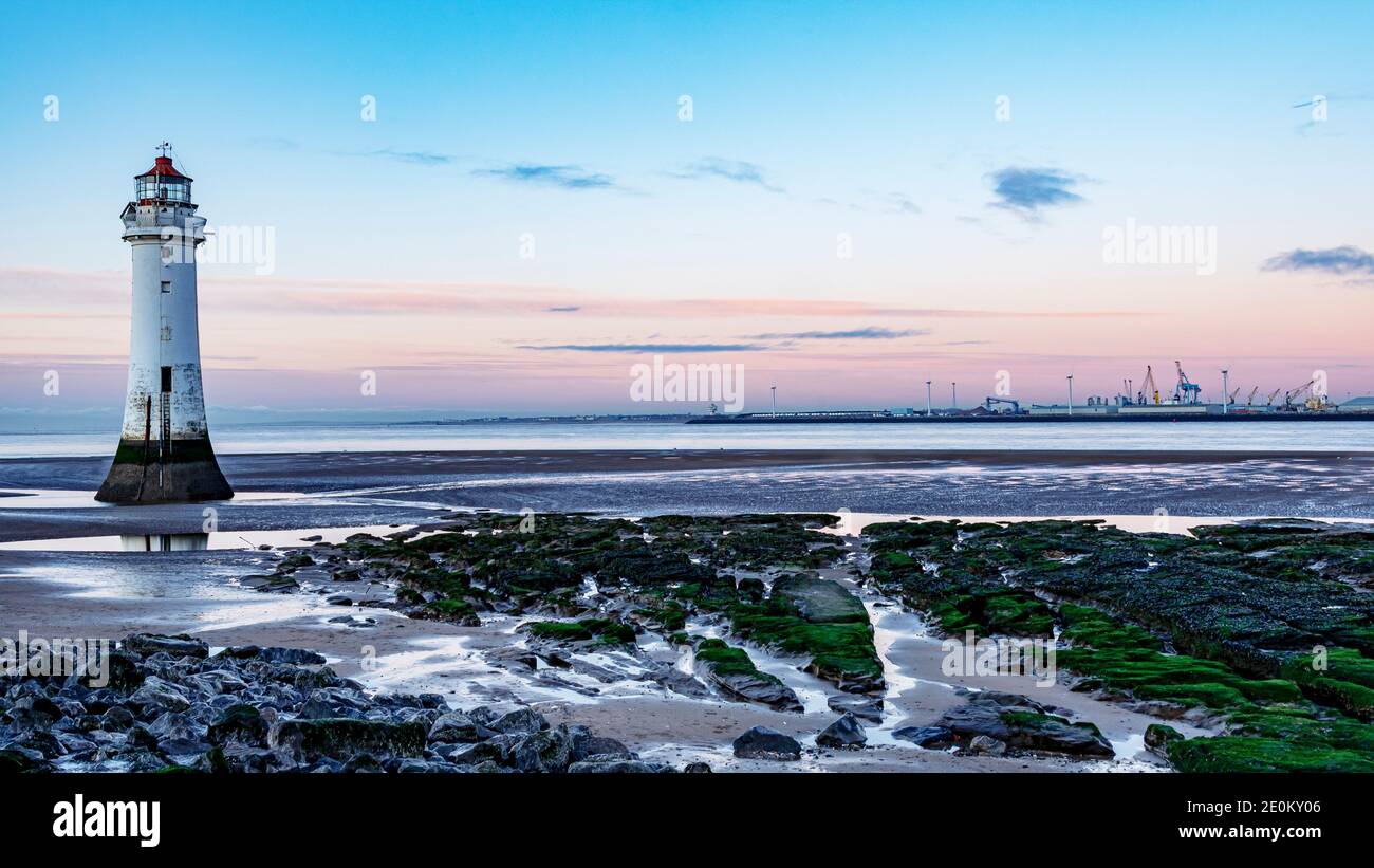 Perch Rock Lighthouse New Brighton Beach Wallasey Wirral UK Stock Photo