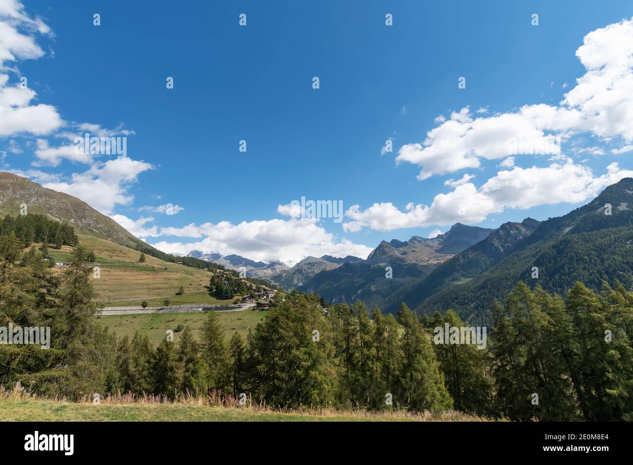 The Monte Rosa chain seen from Antagnod, Val D'Ayas. Val D'Aosta, Italy ...
