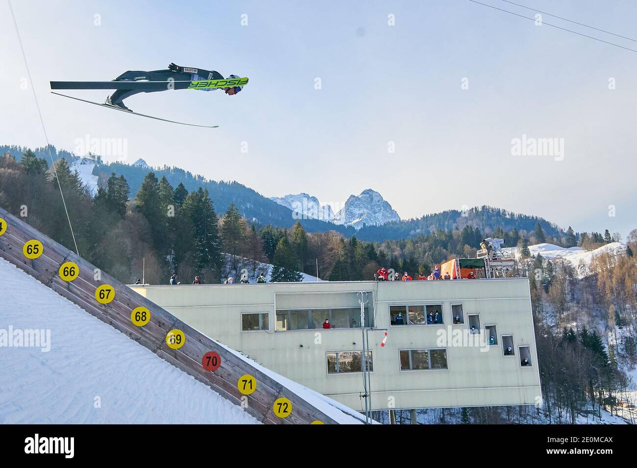 Klemens MURANKA, POL in action in front of Zugspitze mountain at the Four Hills Tournament Ski Jumping at Olympic Stadium, Grosse Olympiaschanze in Garmisch-Partenkirchen, Bavaria, Germany, January 01, 2021.  © Peter Schatz / Alamy Live News Stock Photo
