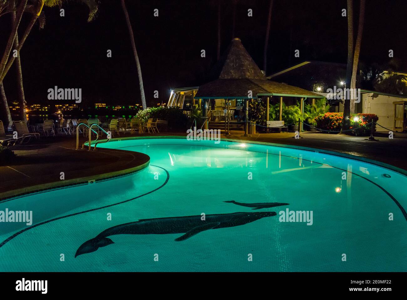 Maui, Hawaii, Magical Maui Nights, Napili Shores Condominiums, Lower Pool & Gazebo Stock Photo