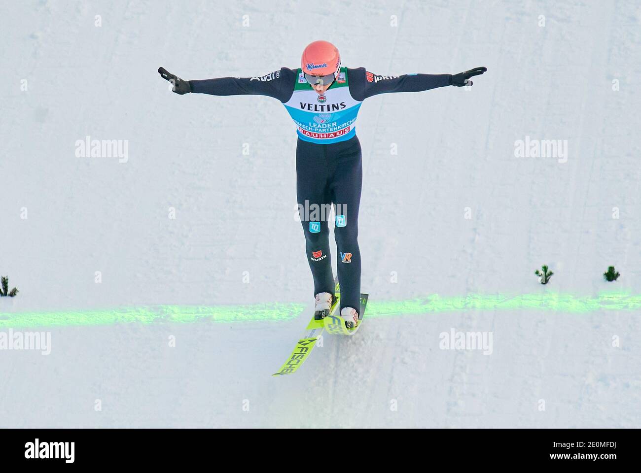 Karl GEIGER, GER  in action landung at the Four Hills Tournament Ski Jumping at Olympic Stadium, Grosse Olympiaschanze in Garmisch-Partenkirchen, Bavaria, Germany, January 01, 2021.  © Peter Schatz / Alamy Live News Stock Photo