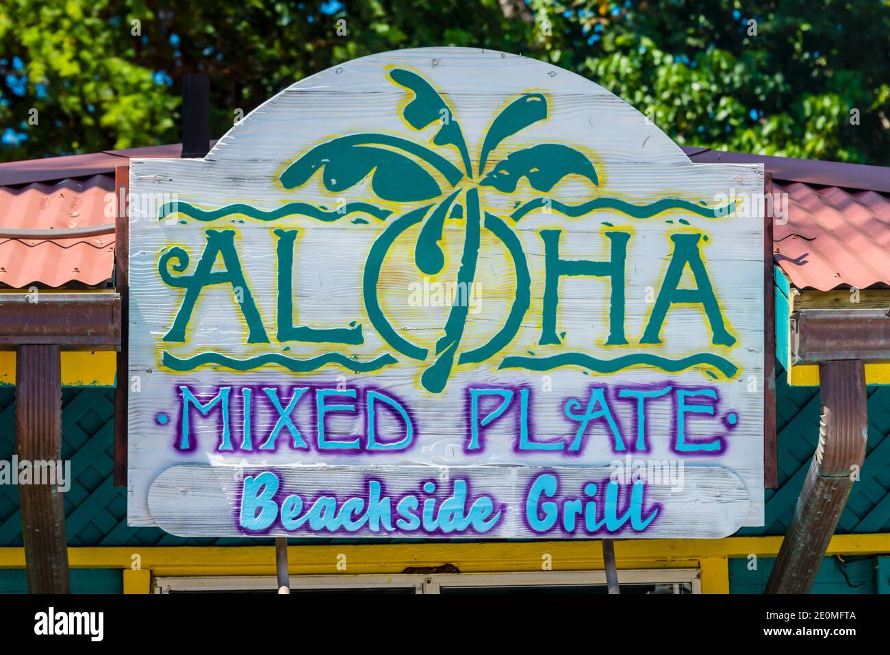 Maui, Hawaii, Lahaina, Aloha Mixed Plate, Beachside Grill Stock Photo